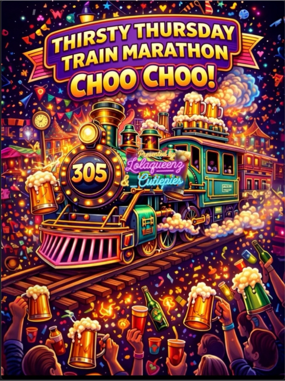 Thirsty Thursdays Train🚂Marathon CHOO CHOO 
I’m Live Now🦄Join Us